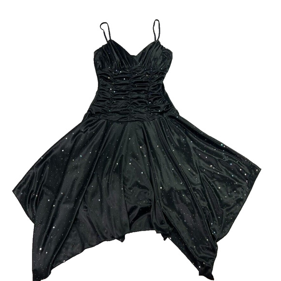 Taboo Dresses & Skirts - Taboo Dress Black Cami Ruched Sequin Hanky Hem Asymmetrical Fairy Goth Witchy
